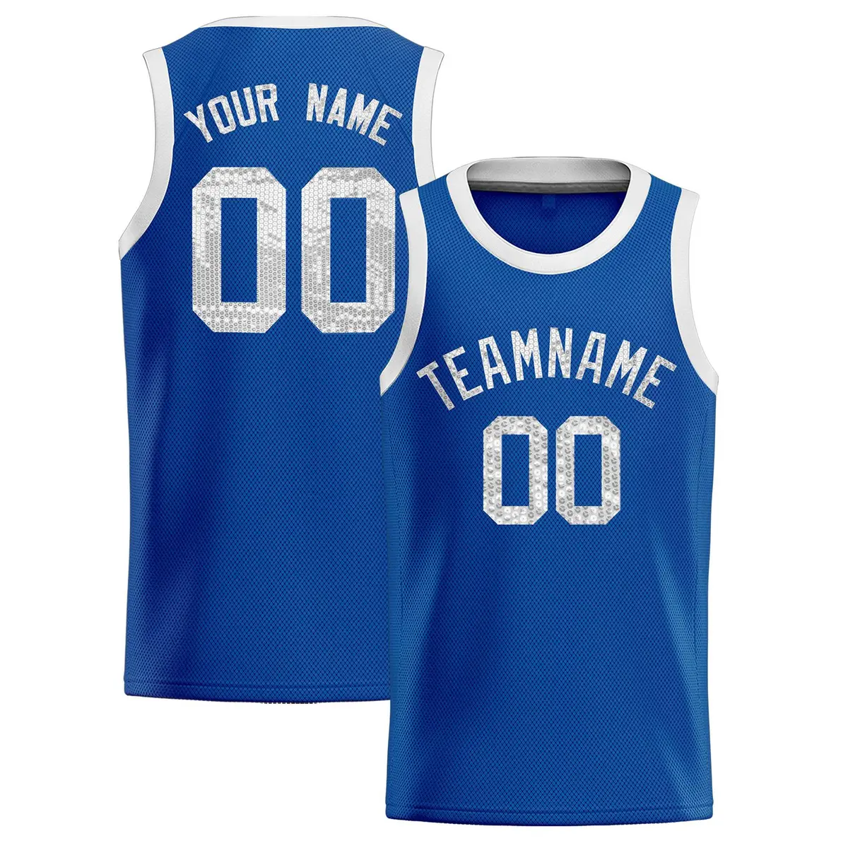 Royal Sequined Trim Athletic Basketball Jersey