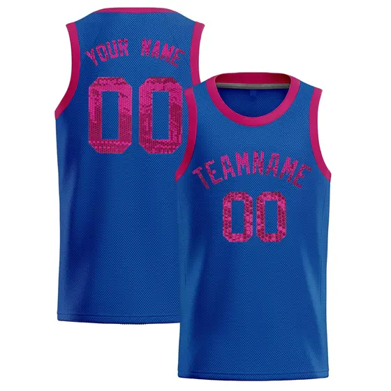 Royal Sequined Trim Athletic Basketball Jersey