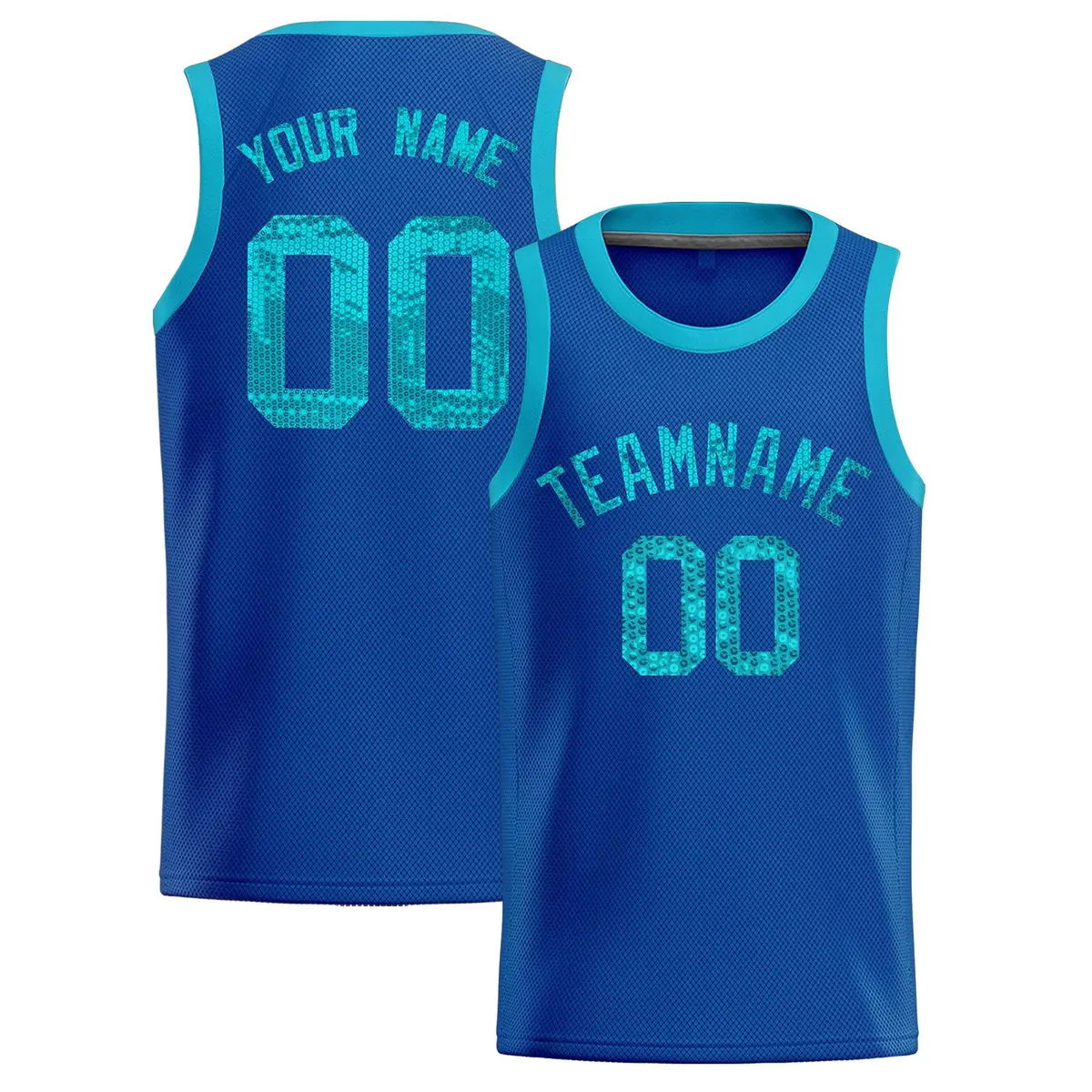Royal Sequined Trim Athletic Basketball Jersey