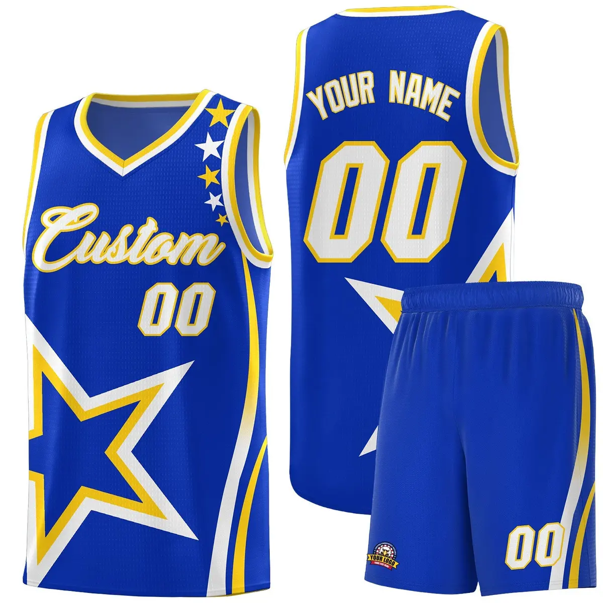Royal Shoulder Stars Graffiti Basketball Jersey Set