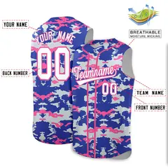 Royal Silver and Pink Camo Sleeveless Baseball Jersey 2