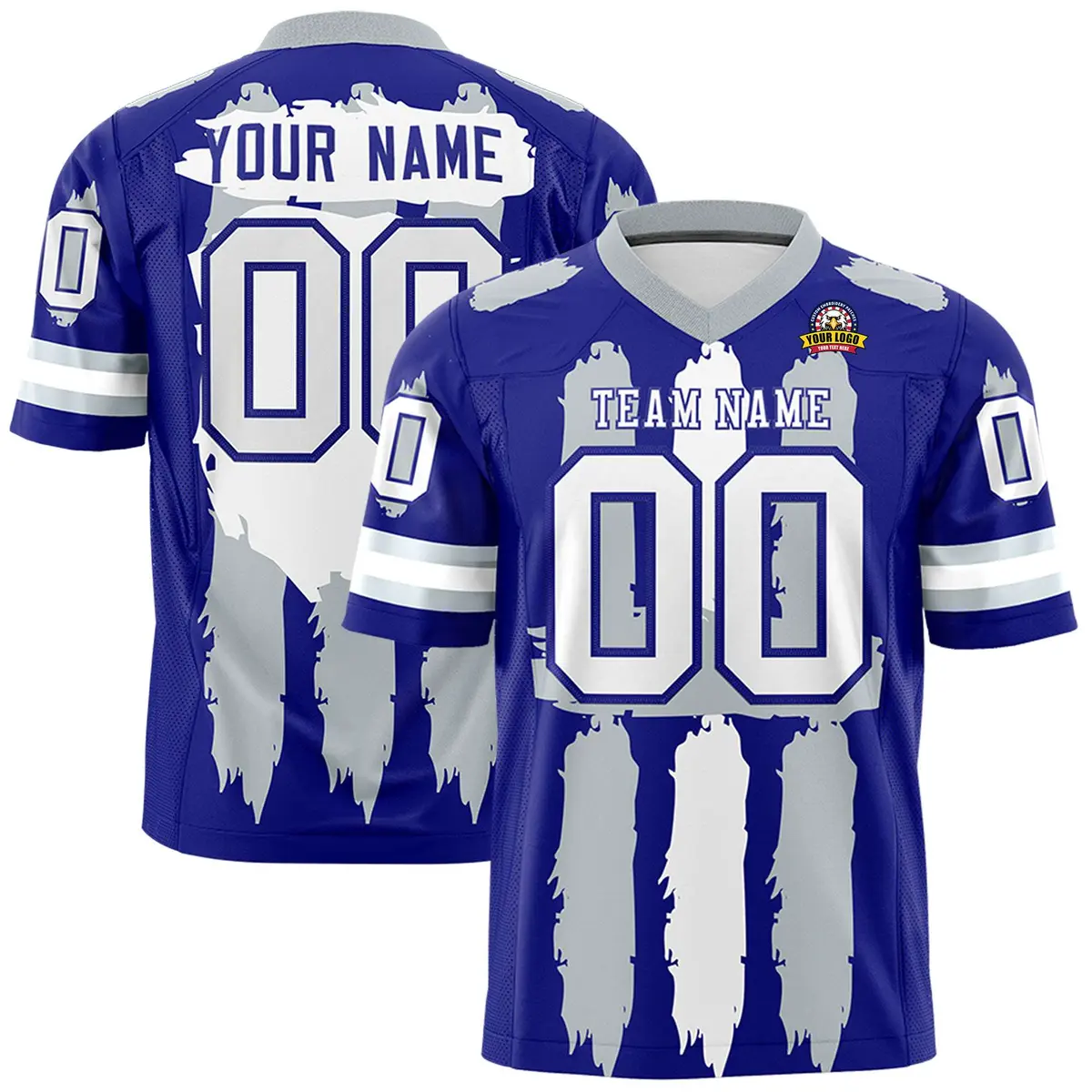 Royal Silver and White Graffiti Flag Football Jersey