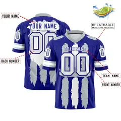 Royal Silver and White Graffiti Flag Football Jersey 2
