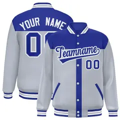 Royal Silver Color Block Varsity Bomber Baseball Jacket 1