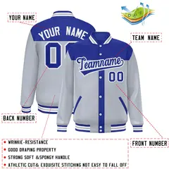 Royal Silver Color Block Varsity Bomber Baseball Jacket 2