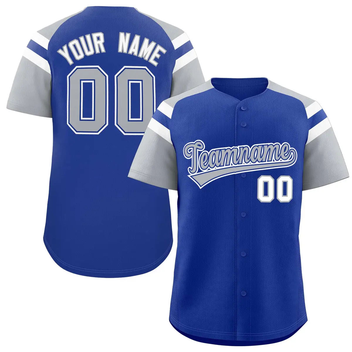 Royal Silver Contrast Raglan Baseball Jersey