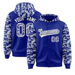 Royal Silver-Cream Raglan Camo Varsity Letterman Jacket Hoodie