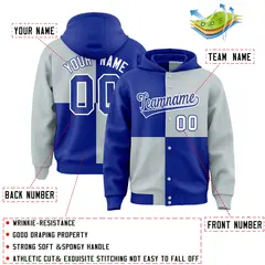 Royal Silver Four Squares Color Block Varsity Letterman Jacket Hoodie 4