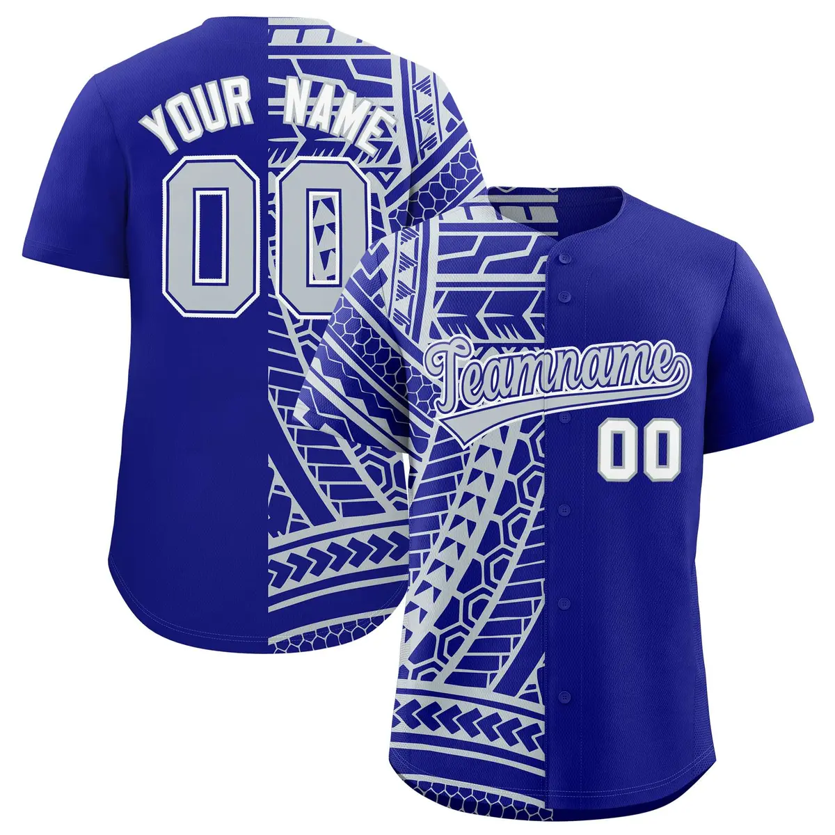 Royal Silver Tribal Split Baseball Jersey