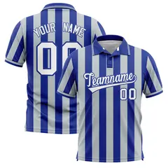 Royal Silver Vertical Stripes Performance Polo Shirt 1