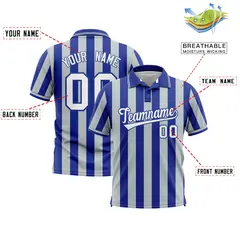 Royal Silver Vertical Stripes Performance Polo Shirt 2