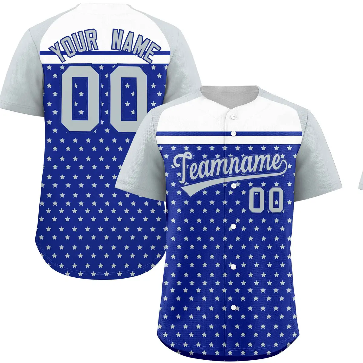 Royal Silver-White Raglan Star Print Baseball Jersey