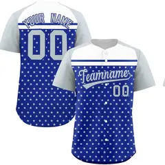 Royal Silver-White Raglan Star Print Baseball Jersey