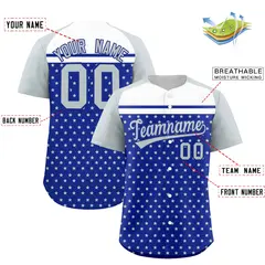 Royal Silver-White Raglan Star Print Baseball Jersey 2