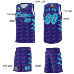 Royal Sky Blue Bat Pattern Halloween Basketball Jersey 5