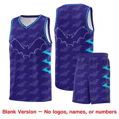 Royal Sky Blue Bat Pattern Halloween Basketball Jersey 7