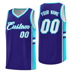 Royal Sky Blue Classic Color Block Varsity Basketball Jersey 1