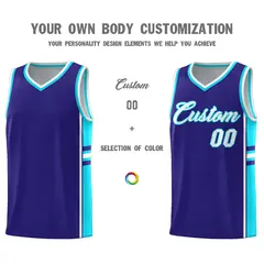 Royal Sky Blue Classic Color Block Varsity Basketball Jersey 3