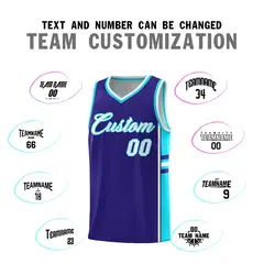 Royal Sky Blue Classic Color Block Varsity Basketball Jersey 4
