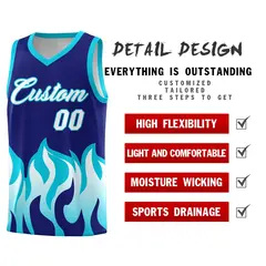 Royal Sky Blue Flame Pattern Sports Basketball Jersey 2