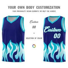 Royal Sky Blue Flame Pattern Sports Basketball Jersey 3