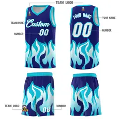 Royal Sky Blue Flame Pattern Sports Basketball Jersey 5