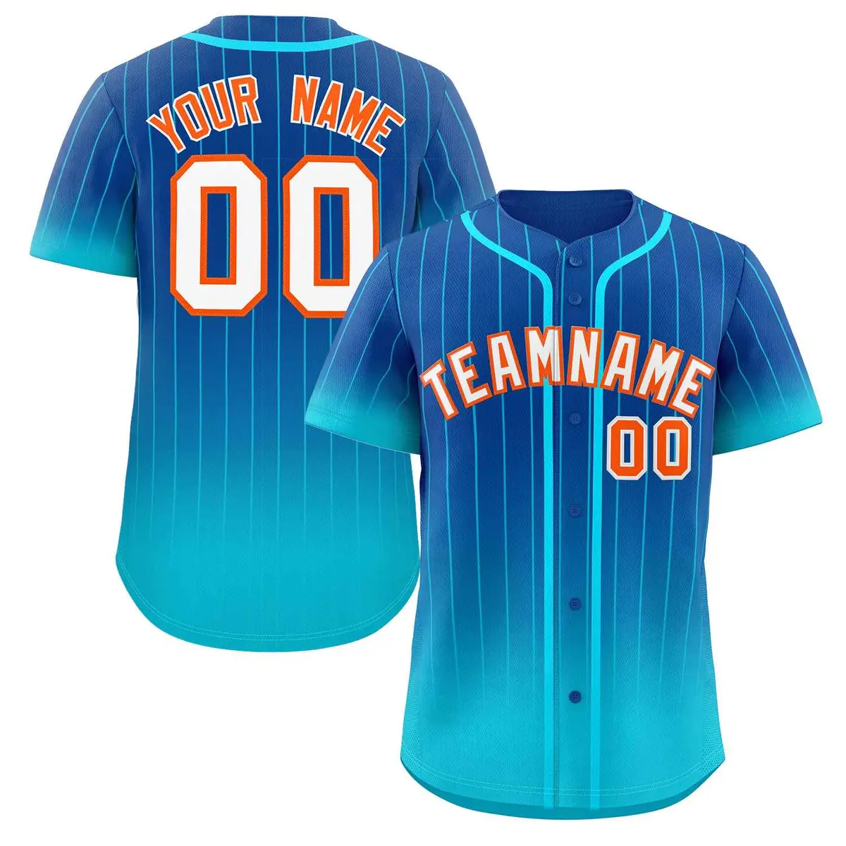 Royal Sky Blue-Orange Gradient Stripe Baseball Jersey