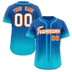 Royal Sky Blue-Orange Gradient Stripe Baseball Jersey