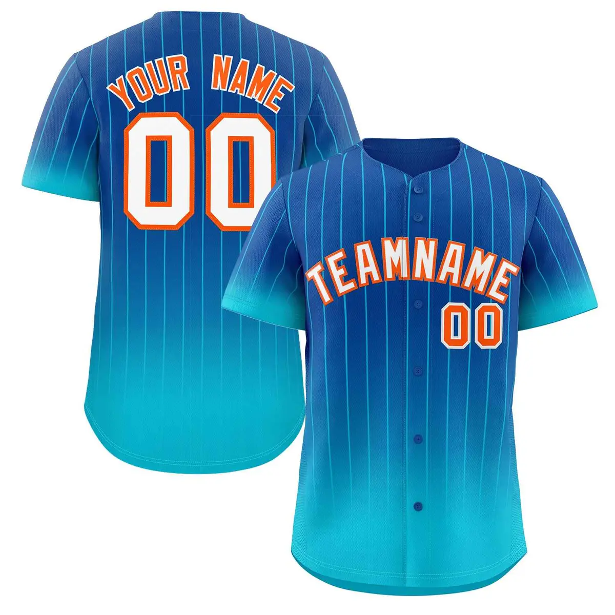 Royal Sky Blue-Orange Gradient Stripe Baseball Jersey