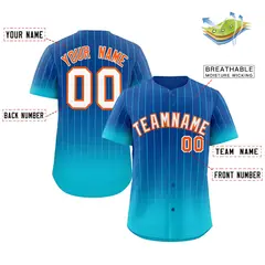 Royal Sky Blue-Orange Gradient Stripe Baseball Jersey 2