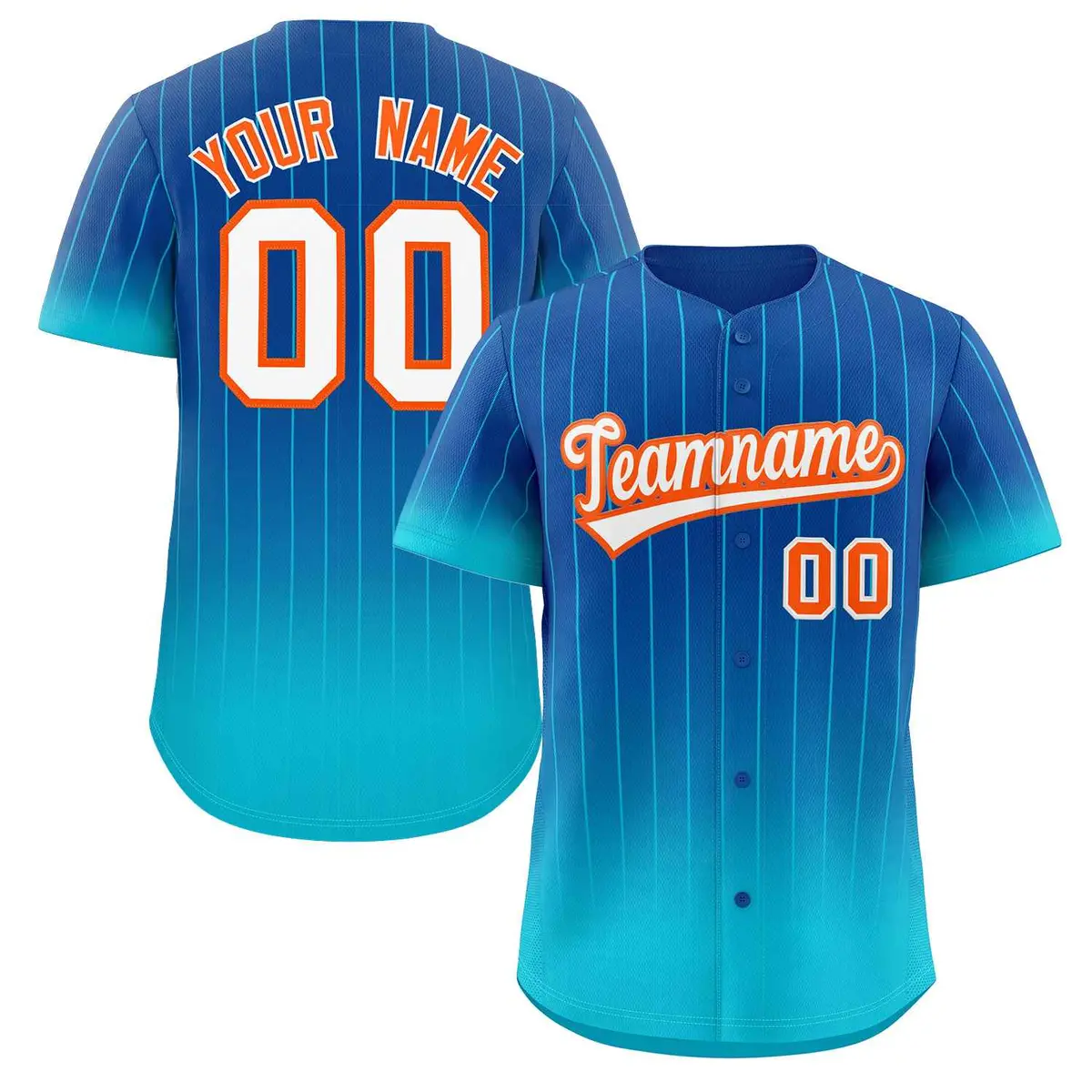 Royal Sky Blue-Orange Gradient Stripe Baseball Jersey