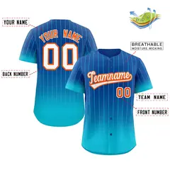 Royal Sky Blue-Orange Gradient Stripe Baseball Jersey 2