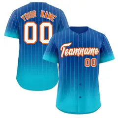 Royal Sky Blue-Orange Gradient Stripe Baseball Jersey