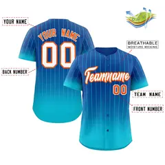Royal Sky Blue-Orange Gradient Stripe Baseball Jersey 2