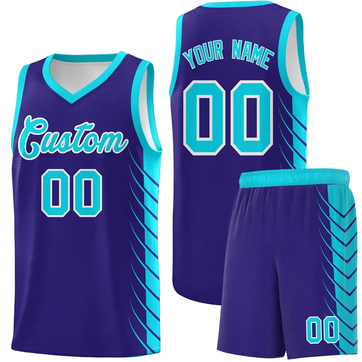 Royal Sky Blue Side Symmetrical Line Pattern Basketball Jersey