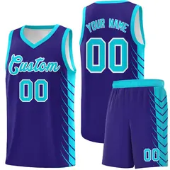 Royal Sky Blue Side Symmetrical Line Pattern Basketball Jersey