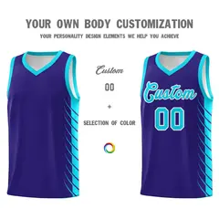 Royal Sky Blue Side Symmetrical Line Pattern Basketball Jersey 3