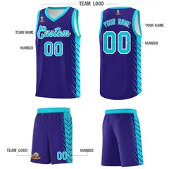 Royal Sky Blue Side Symmetrical Line Pattern Basketball Jersey 5
