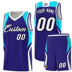 Royal Sky Blue White Color Block Basketball Jersey