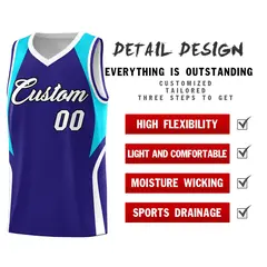Royal Sky Blue White Color Block Basketball Jersey 2
