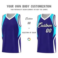 Royal Sky Blue White Color Block Basketball Jersey 3