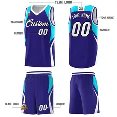 Royal Sky Blue White Color Block Basketball Jersey 5
