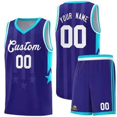 Royal Sky Blue White Gradient Star Graffiti Basketball Jersey 1