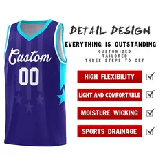 Royal Sky Blue White Gradient Star Graffiti Basketball Jersey 2