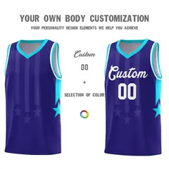 Royal Sky Blue White Gradient Star Graffiti Basketball Jersey 3