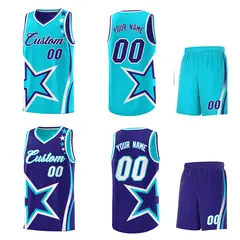 Royal Sky Blue White Star Series Reversible Basketball Jersey 2