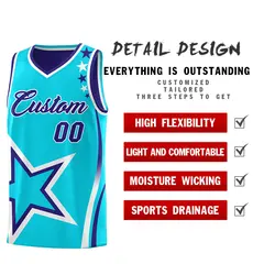 Royal Sky Blue White Star Series Reversible Basketball Jersey 3