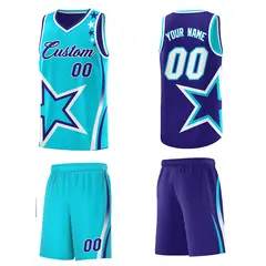 Royal Sky Blue White Star Series Reversible Basketball Jersey 5