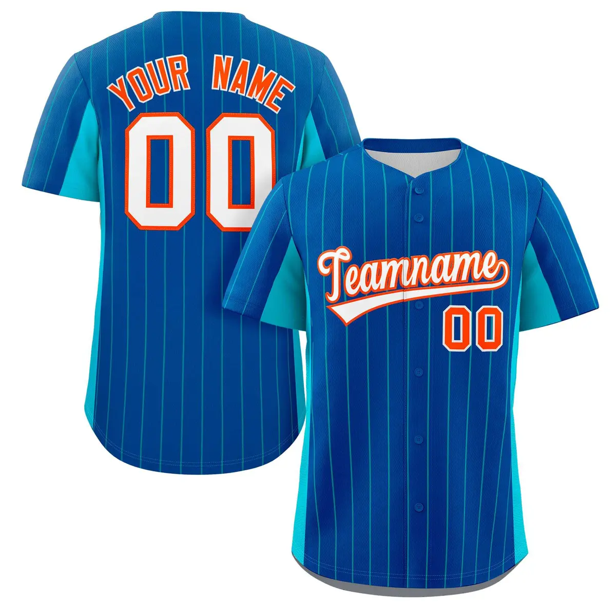 Royal Sky Blue-White Stripe Full Button Baseball Jersey