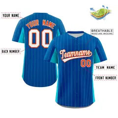 Royal Sky Blue-White Stripe Full Button Baseball Jersey 2